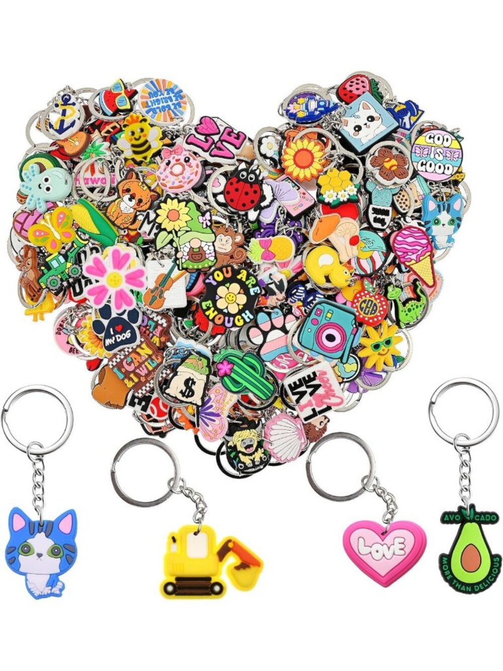 Bulk Keychain Lot - 100/200pcs Random Cute & Cool Keychains for Gifts & Parties